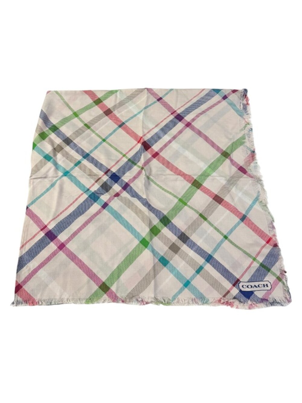 Coach Women's Tattersall Scarf Plaid Modal Woven Square Scarf #83406 - Picture 6 of 7